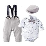 Volunboy Baby Boys Gentleman Suit, Toddler Formal Bow Tie Shirts + Suspenders Pants 4PCS Outfit(12-18 Months,Tag size 80,Sail Boat)