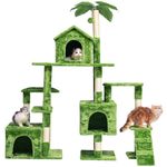 JISSBON Cat Tree Tower for Indoor Cats, Multi Level Cat Castle with Scratching Boards, Large Plush Perch & Cat Condo with Leaves for Kittens, Adult Cats, Green