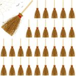 Miniature Mini Straw Brooms Artificial Halloween Straw Craft Decoration Small Dollhouse Witch Broomstick with Red Ropes Wizard Toy Witches Accessory for Costume Cosplay Party (50 Pcs)