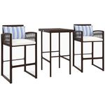 Outsunny 3-Piece Wicker Patio Bar with 2 Chairs and Bar Height Table, PE Rattan Outdoor Bar Set with Cushions and Two Pillows, for Poolside, Backyard, White