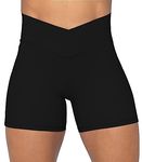 Sunzel Softmax Crossover Biker Shorts for Women, V Criss Cross High Waist Yoga Workout Gym Shorts with Tummy Control 4" Black Small