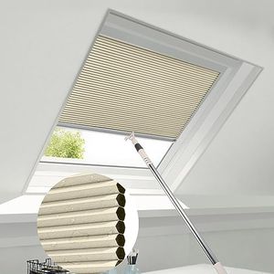 ZSTARR Manual Skylight Shades Cordless Honeycomb Blinds Full Blackout Light Filtering Fabric Window Shades for Skylight Roof Inclined Plane Room Windows (93021D-Beige Black Out)