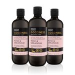 Baylis & Harding Goodness Rose & Geranium Natural Body Wash, 500 ml (Pack of 3) - Vegan Friendly