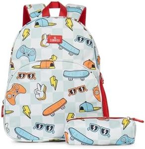 THE CLOWNFISH Cosmic Critters Series Printed Polyester 15 Litres Kids Backpack School Bag with Free Pencil Staionery Pouch Daypack Picnic Bag for Tiny Tots Of Age 5-7 Years (Grey - Cheque)