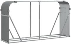 vidaXL Light Grey Galvanised Steel Wood Storage Rack - Outdoor Robust Log Holder, 180x45x100cm with Wall Security Hooks