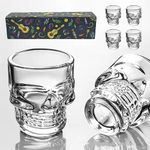 FLX Tequila Shot Glasses. Set of 4. Skull Design. Crystal Clear Glass. Durable. 50ml. Freezer-Safe