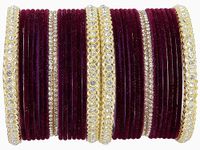 LAVAZZA Gold Plated Metal Velvet Bangles Short Bangles Set For Women & Girls with Zircon Gemstone | Short Bangles Set | Wine colour Bangles | Gold Bangles | Set of 32 -(LV_FMS6-Purple-2.6)