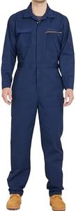 wantdo Mens Work Coveralls Long Sleeve Mechanic Jumpsuit Cotton Twill Suit, Navy, Large