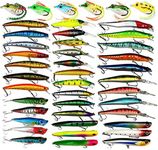 Hard Fishing Lures Set 43pcs Assorted Bass Fishing Lures Kit Colorful Minnow Popper Crank Rattlin VIB Jointed Fishing Lure Set Hard Crankbait Tackle Pack for Saltwater Or Freshwater (43 pcs)