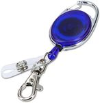 kwmobile Retractable ID Badge Holder - Yo Yo ID Card Belt Clip with Metal Carabiner - Extendable Yoyo Lanyard Keyring Pass Holder - Transparent Blue