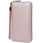 Women RFID Blocking Wallet Leather Zip Around Phone Clutch Large Travel Purse Wristlet (Rose Gold)