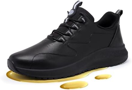 Delobi Non Slip Work Shoes for Men Slip on Waterproof Kitchen Chef Restaurant Walking Sneakers Comfortable Food Service Working Footwear Leather Nursing Shoe Size 10.5 Wide Black