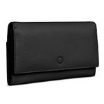 Yoshi Hudson Genuine Leather Flap Over Purse for Women, 5 Credit Card Slots, ID Window, RFID Protection (Black)