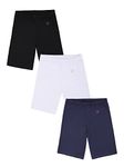 TWIN BIRDS Cotton Stretchable Solid Coloured Skinny Fit Knee Length Yoga/Cycling/Sports Shorts for Girls - (Color : Carbon Black + Pearl White + Navy Blue Classic, L)