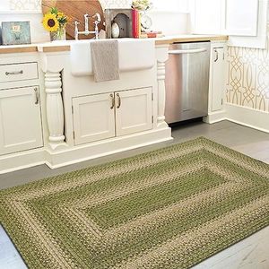 Homespice Grassland Jute Braided Rug 27x45in Rectangular Green-Natural Natural Jute Rug. Uses- Indoor Entryway Rug, Kitchen Rug, Bedroom Doorway Reversible, Rustic, Country, Primitive, Farmhouse Decor