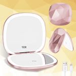 Elidora Compact Mirror with Light 1x/10x Magnifying Led Travel Makeup Small Mirror Rechargeable Portable Mirror for Purse Pocket Travel Essentials Accessories for Women Gifts Pink