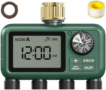 4 Outlet Sprinkler Timer Brass, Programmable Garden Hose Timer with Rain Delay, Manual& Automatic Watering System, Waterproof Gardening Supplies Irrigation Controller for 4 Separate Water Zones