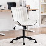 YOUNIKE Office Chair Swivel Desk Chair Upholstered Faux Leather Height Adjustable with Wheels Computer Task Chair Modern Rolling Armless High Back, White