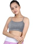 DChica Thin Strap Sports Bra for Girls | Cotton Non-Padded & Non-Wired Beginners Bras | Gym Bra, Yoga, Workout Activewear | Double Layered Full Coverage Bra for Teenagers | Grey Colour- 1 Pc