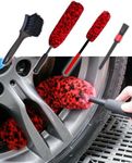 Professional 4 Pack Long Handle Wheel Brush Kit for Cleaning Wheel and Tire- 2X Soft Wheel Woolies Cleaning Brush, Detailing Brush and Stiff Tire Brush, Bendable& Durable Wheel Rim Cleaner Brush Set