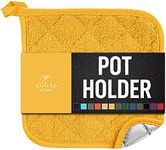 Zulay 1-Pack Pot Holders for Kitchen Heat Resistant Cotton - 7x7 Inch Hot Pot Holder Set - Quilted Terry Cloth Potholders for Kitchens - Washable Potholder for Cooking & Baking (Sunny Yellow)