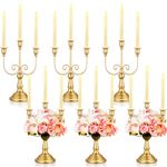 Hushee 6 Pcs Candelabra Gold Taper Candle Holder 12 Inch Tall Gold Candle Holders for Candlesticks Standing Candelabra for Home Weddings Decoration Parties Dining Table