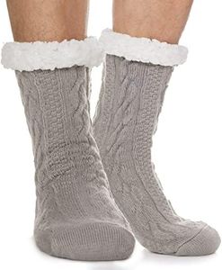 EBMORE Mens Slipper Fuzzy Socks Winter Cozy Fluffy Cabin Warm Fleece Soft Comfy Thick Non Slip Christmas Home Stocking Stuffer (Light Grey)