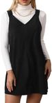 Milumia Women V Neck Corduroy Pinafore Overall Mini Dress Jumper Dress Black Plain 3X-Large