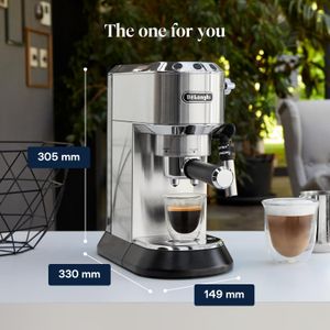 DeLonghi Dedica Espresso Machine – Silver Compact Coffee Maker