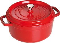 STAUB La Cocotte 3.7L Enamel-Coated Round Cast Iron Cocotte with Nickel Knob Lid - All Cooktops, Made in France, Cherry Red