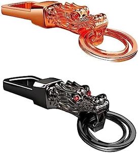 HTKCRX Dragon Keychain Cool Car Fans Heavy Duty Zinc Alloy Metal Key Chain for Men and Women with Gift Box, Black/Golden, Medium