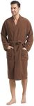 FashGudim Terry Cloth Robes for Men Big and Tall Short Mens Kimono Robe Super Absorbent Spa Bathrobe Calf Length With Pockets, Brown, X-Large-XX-Large