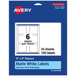 Avery Matte White Square Labels with Sure Feed, 3" x 3", 150 Matte White Printable Labels