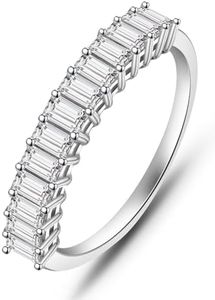 Moissanite Cottage 7 Stones Moissanite Anniversary Rings for Women, 0.7 Carat Round Cut Diamond 18K White Gold Plated 925 Sterling Silver Half Eternity Wedding Bands Stackable Ring, 8.5, Metal,