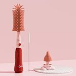 R for Rabbit Hygo Care Bunny 3-in-1 Cleaning Brushes for Baby Bottles, Straw & Nipple, BPA-Free Soft Silicone Bristles, Easy to Clean Bottles Corner, Hidden Storage & Adorable Design Cleaner (Red)