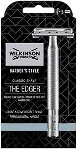 Wilkinson Sword Classic Premium - Máquina de Afeitar Vintage de Acero Cromado para Hombre + 5 Hojas de Afeitar de Doble Filo