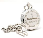 Personalised Engraved Silver Chrome Pocket Watch in Gift Box | Gift For Christening/Holy Communion/Baptism/Confirmation/Naming Day For Grandson | Son | Boys | Girls (Front & Gift Box Engraving)