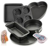 PureBake 8-Piece Bakeware Set | Carbon Steel Non-Stick Cake Moulds for OTG, Microwave & Oven | Baking Tins Combo for Cake, Muffin, Bread | Dishwasher Safe Baking Set