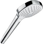 hansgrohe Croma Select E - shower head, hand shower square (110 x 110 mm) with 3 sprays, with anti-limescale function, white/chrome