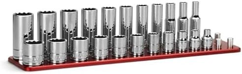 Capri Tools 3/8 in. Drive 12-Point Shallow and Deep Socket Set, SAE, 1/4 to 7/8 in, 22-Piece with Billet Aluminum Socket Rail