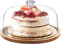 KIRFIZ Round MDF/Plywood Cake Stand with Acrylic Dome/Cloche, Serving Cake Plate with Dome Lid Serving Platter Tray Dessert Stand, Glass Dome with MDF Base for Home Kitchen Baking