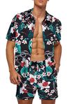 Men's Hawaiian Shirt and Shorts Set Tropical Floral Beach Shirt Set Casual Aloha Hawaiian Short Sleeve Suits Summer Party Button Down Flower Shirt 2 Piece Outfits Black XL