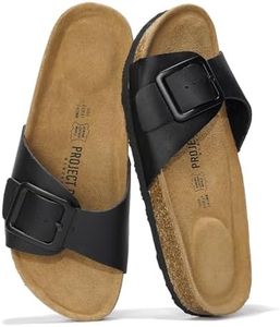 Project Cloud Genuine Leather Sandals Women Dressy Summer Beach Essentials - Flip Flops & Slides with Memory Foam Insole Womens Sandals Comfortable Footwear (Ibiza, Blk, 8.5)