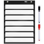 Magnetic Pocket Chart with 10 Dry Erase Cards for Standards,Daily Schedule,Activities,Class demonstrations (Black)