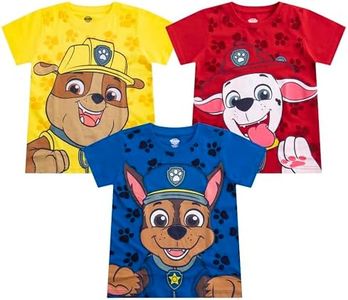 Nickelodeon Paw Patrol Boy's 3-Pack Chase, Marshall and Rubble Tees, Blue/Yellow/Red, Size 5