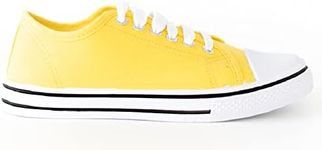 Ladies Unisex Flat Casual LACE UP Girls Pumps Canvas Plimsolls Womens Trainers Shoes Gym Sports Trainers Lightweight Comfortable PE Yellow