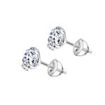 HIGHSPARK 925 Silver Solitaire Screwback Stud Earrings | 92.5 Sterling Silver & Round Brilliant Cubic Zirconia Tops for Men Women | Silver 4mm