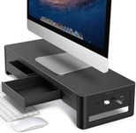 meatanty 2 in 1 Monitor Stand Riser with 2 Storage Drawers and 4 USB Ports, Metal Computer Monitor Stand Supports Transfer Data and Charging, Desk Organizer for PC,Laptop,iMac (21 x 7.9 x 4.3 inches)