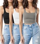 SUNDELL 3 Pack Crop Tank Tops for Women Casual Sleeveless Crop Tops Double Layer Cropped Yoga Workout Tops(Black/White/Gray-L)