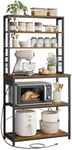 VASAGLE Bakers Rack with Power Outlet, 31.5 Inches Coffee Bar for Kitchen with Storage, 6-Tier Kitchen Shelves with 6 Hooks, Microwave Stand, Rustic Brown and Black UKKS119K01